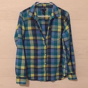 GAP Plaid Button Down Long Sleeved Blue & Green